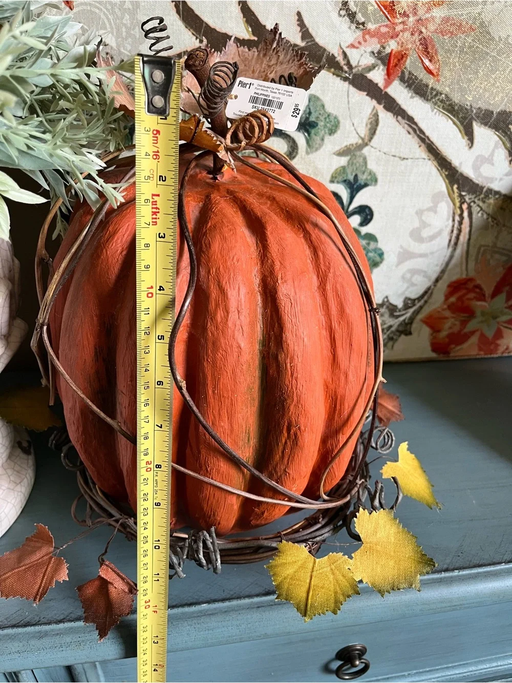 NWT PIER 1  Autumn Orange Decorative Pumpkin - Rustic Fall Home Holiday Accent